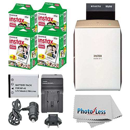 I virkeligheden ikke Omgivelser Photo4Less | Fujifilm instax SHARE Smartphone Printer SP-2 (Gold) + Fujifilm  Mini Twin Pack (80 Shots) + Travel Charger & Extra Battery + Cleaning Cloth  + Filming Bundle - International Version (No Warranty)