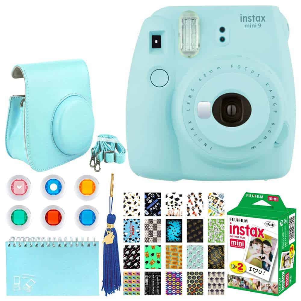 Fujifilm Instax Mini 9 Ice Blue Camera with Film and Groovy Case