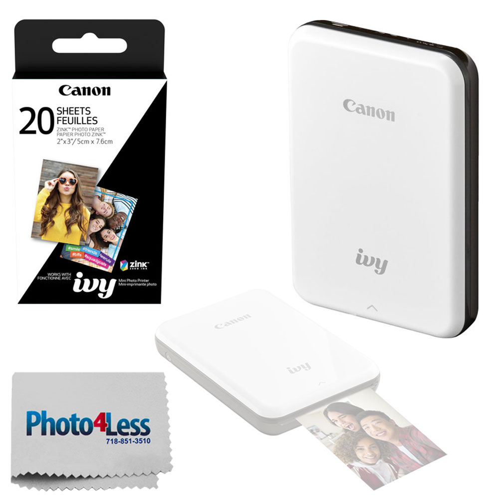 Canon IVY 2 Mini Photo Printer, Print from Compatible iOS & Android  Devices, Sticky-Back Prints, Pure White + Canon ZINK Photo Paper Pack, 50  Sheets