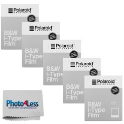 Polaroid Instant Film Black & White Film for I-TYPE, White (4669) 8 Exposures 5 Pack + Cleaning Cloth