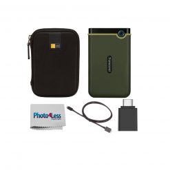 Transcend 2TB USB 3.1 Storejet 25M3 Portable Hard Drive (Military Green) + Case + Adapter + Cable