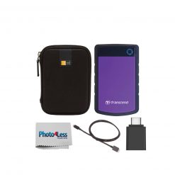Transcend 4TB StoreJet 25H3 External Hard Drive (Purple) + Case + USB C to USB 3.0 Adapter  + Type C USB-C to USB 3.0 Micro B Cable