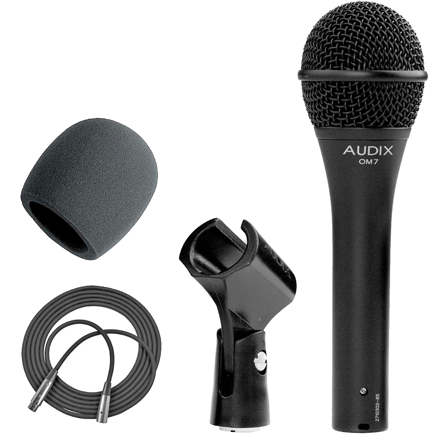 Audix OM7 Handheld Hypercardioid Dynamic Microphone + On Stage ASWS58B Foam  Windscreen for Handheld Microphones + XLR Mic Cable XLR-M to XLR-F