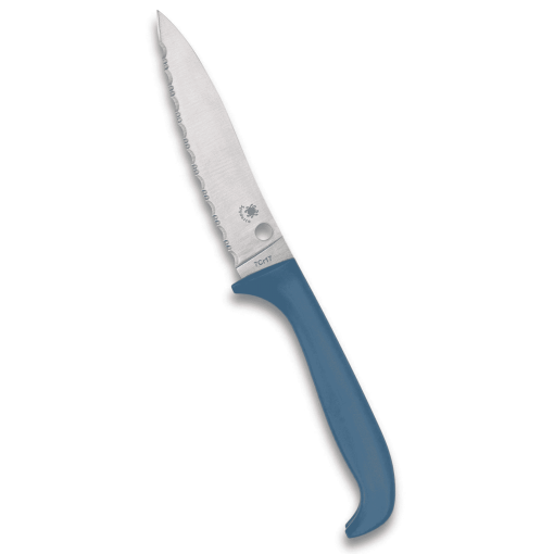 Spyderco Counter Puppy Kitchen Knife with Blue Handle – Serrated Edge – K20SBL