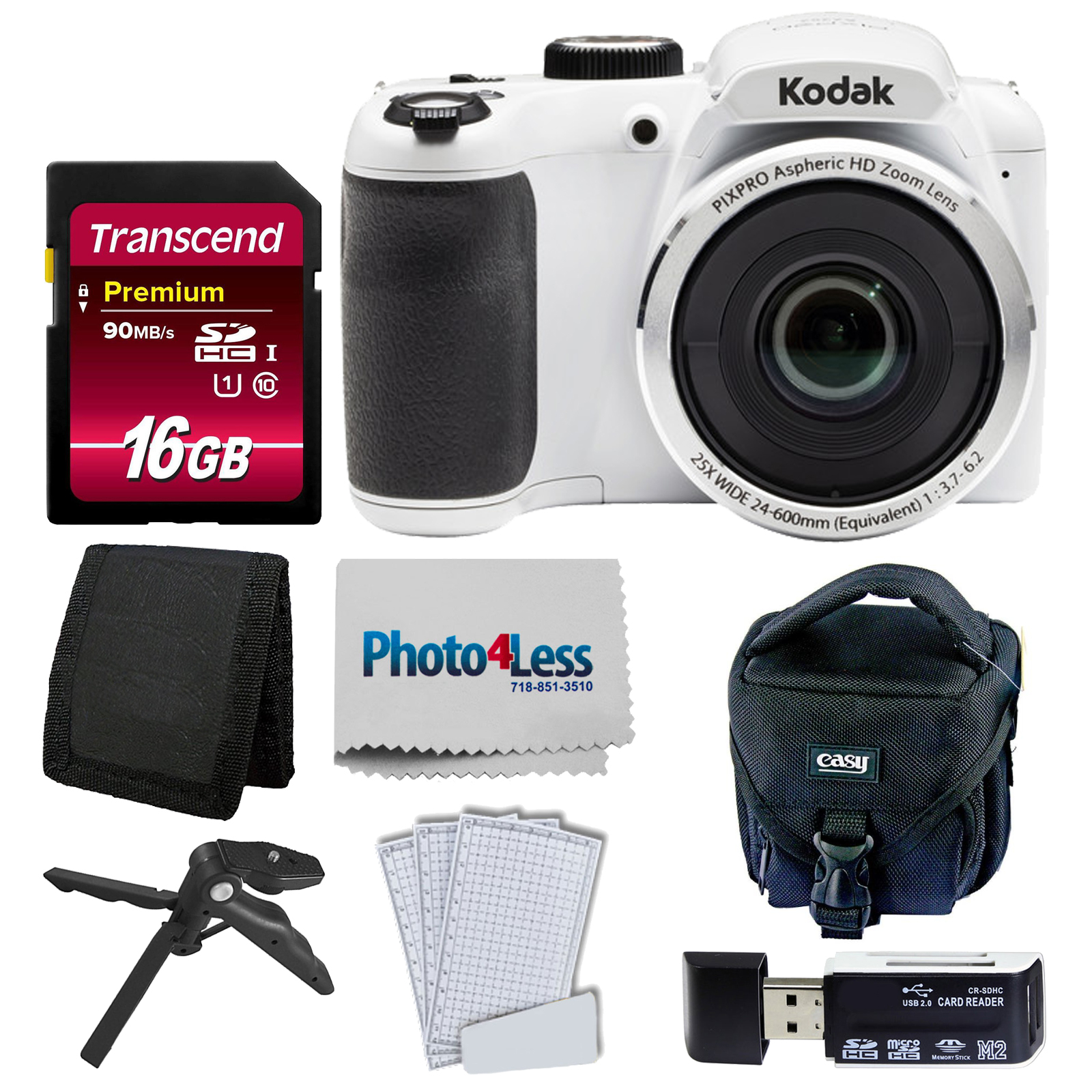 Photo4Less Kodak PIXPRO AZ252 Digital Camera (White) Kit 16GB Memory  Card Accessories!