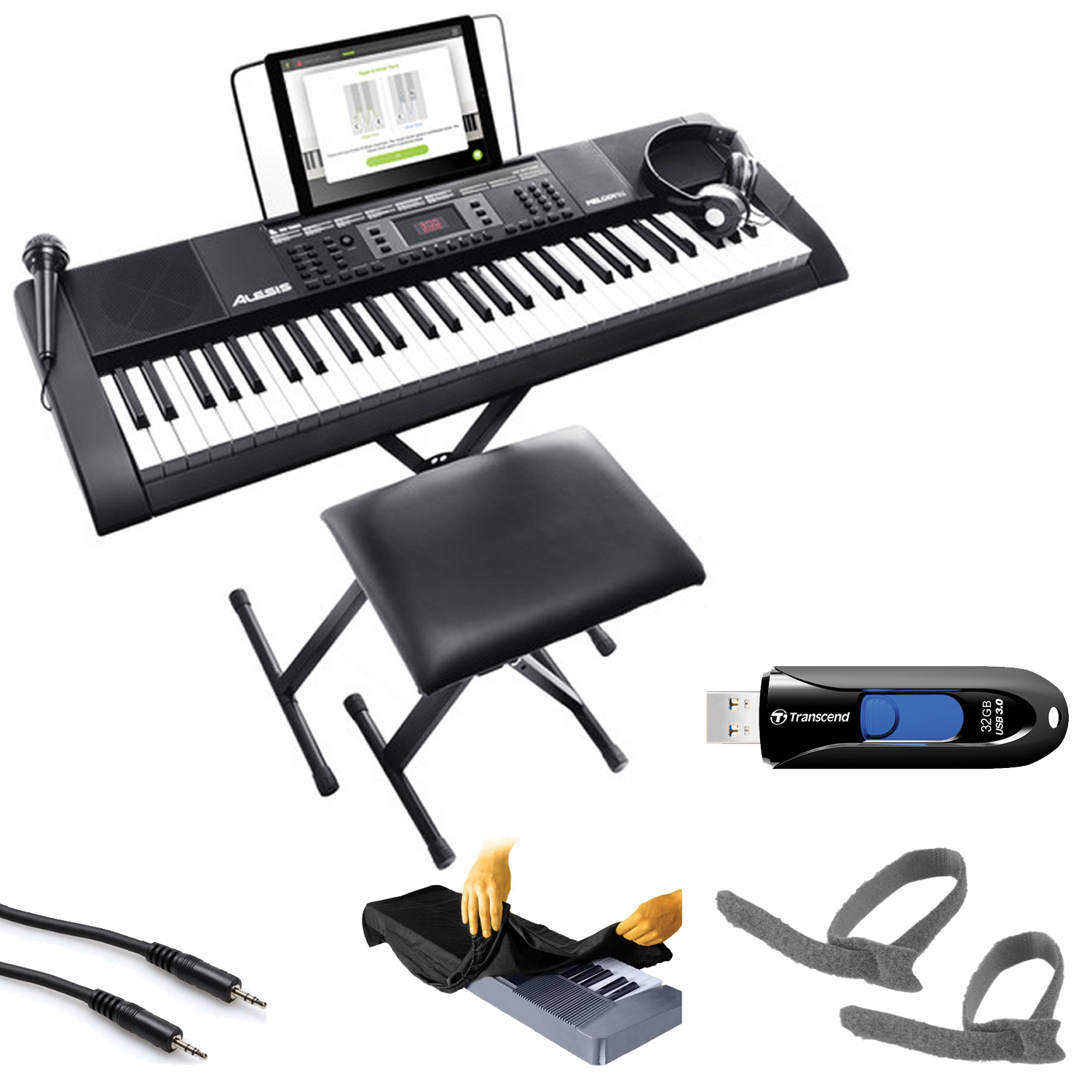 Photo4Less  Alesis Melody 61 MKII - 61-Key Portable Keyboard with Built-In  Speakers + Cable + Cable Ties + Keyboard Cover + Flash Drive