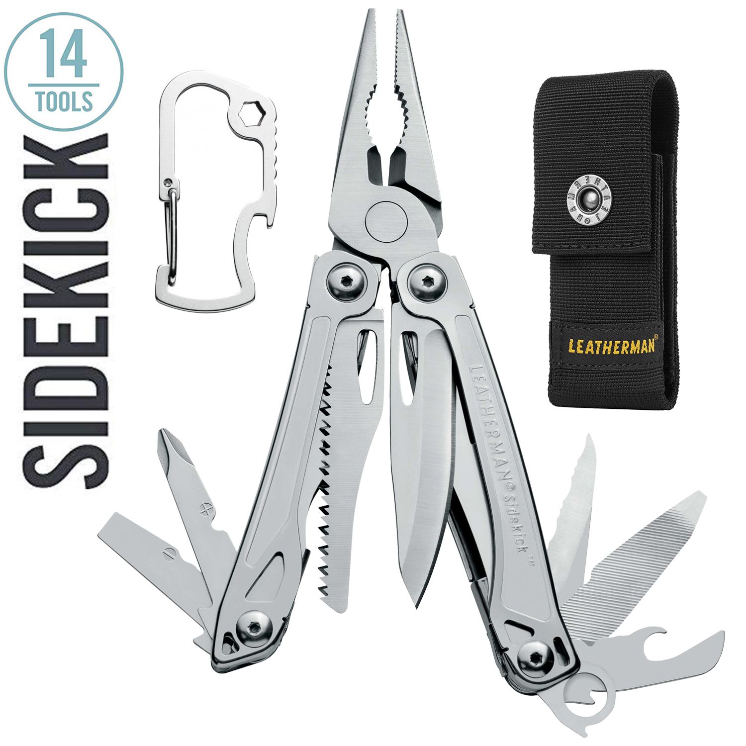 NEW Leatherman Sidekick Multi-Tool Stainless w/ Nylon Sheath & Carabiner Clip 