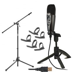 CAD Audio U37 USB Studio Condenser Vocal,Instrument & Recording Microphone With On Stage MS7701B Tripod Boom Microphone Stand + Cable Ties