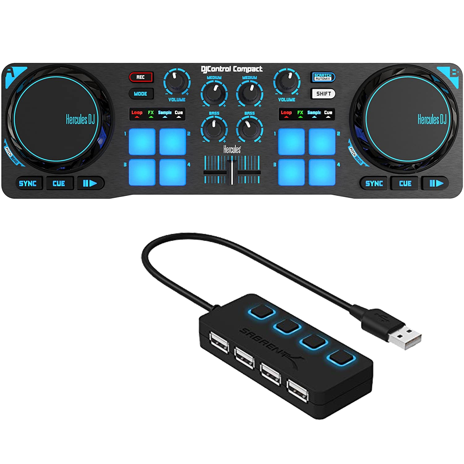 bind Devastate stand out Photo4Less | Hercules DJ Control Compact + Sabrent 4-Port USB Hub with  Individual LED-lit Power Switches