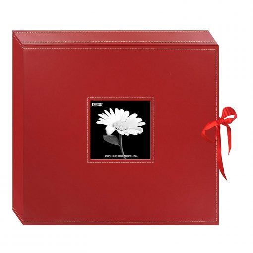 Pioneer 12×12 Sewn Leatherette Inset Frame w/ Ribbon Closure (Stylish Red)