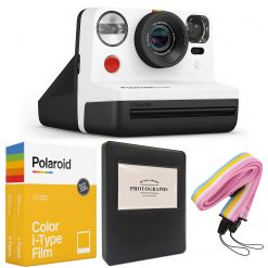 Polaroid NOW i-Type Camera - Black & White +Polaroid Color Film for i-Type - Double Pack + Album + Strap