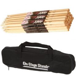 On-Stage DSB6500 Small Drum Stick Bag + On Stage Hickory Nylon 7A (12 pair) - Ultimate Value Drum Accessory Bundle