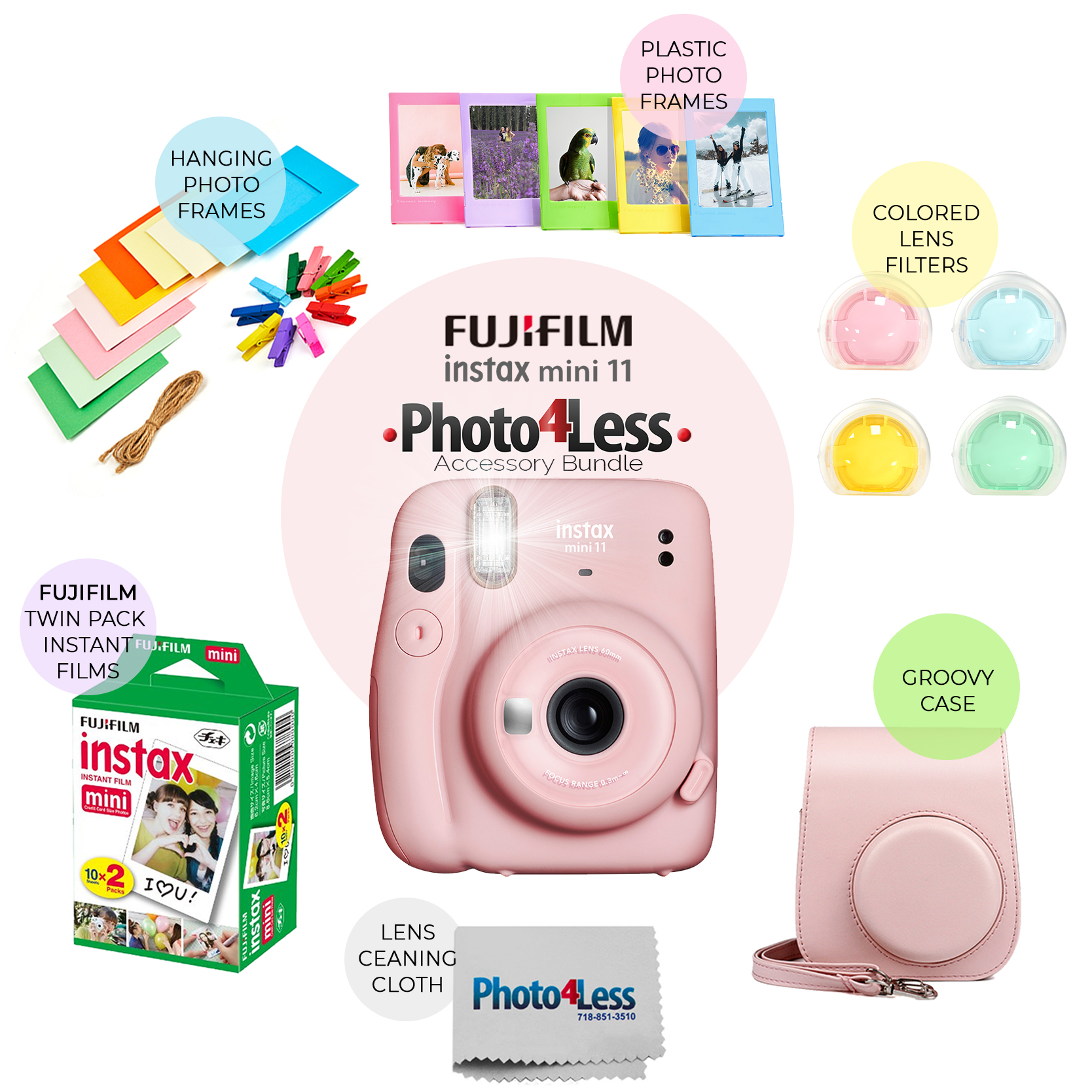  Fujifilm Instax Mini 11 Instant Film Camera, with Fujifilm instax  Mini Instant Daylight Film Twin Pack, 20 Exposures (Blush Pink) :  Electronics