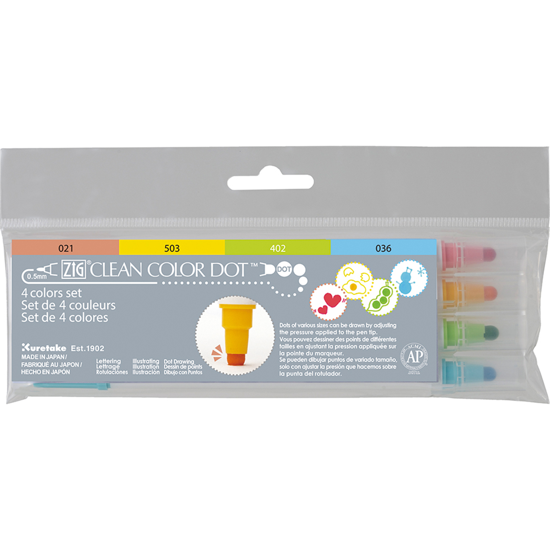 ZIG® Clean Color Dot™ 4 Color Dual-Tip Marker Set