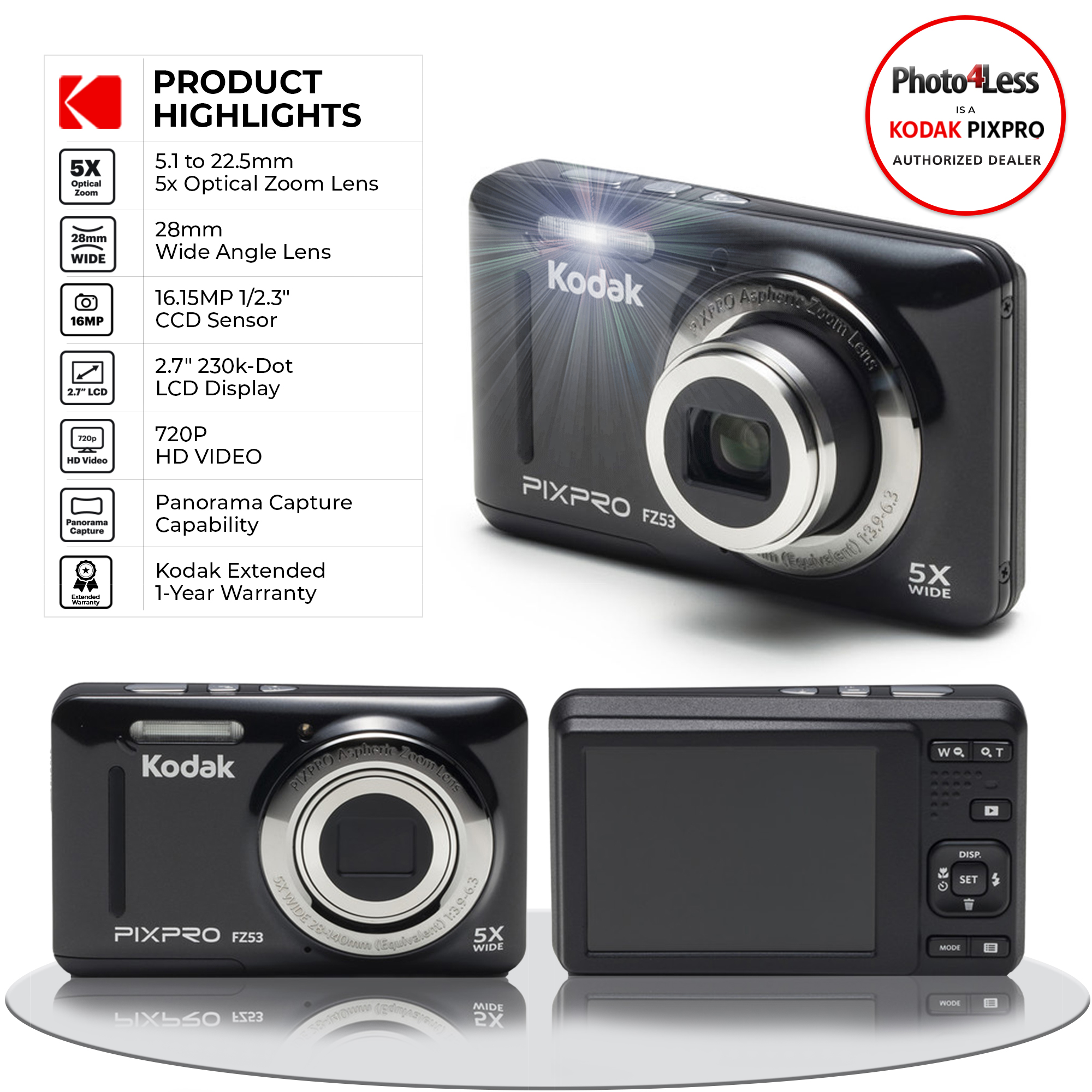 Buy Kodak PIXPRO Friendly Zoom FZ53 16 MP Digital Camera with