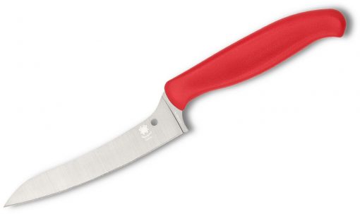 Spyderco Z-Cut Kitchen Knife -Pointed Tip Blade & Red Handle -Plain Edge -K14PRD