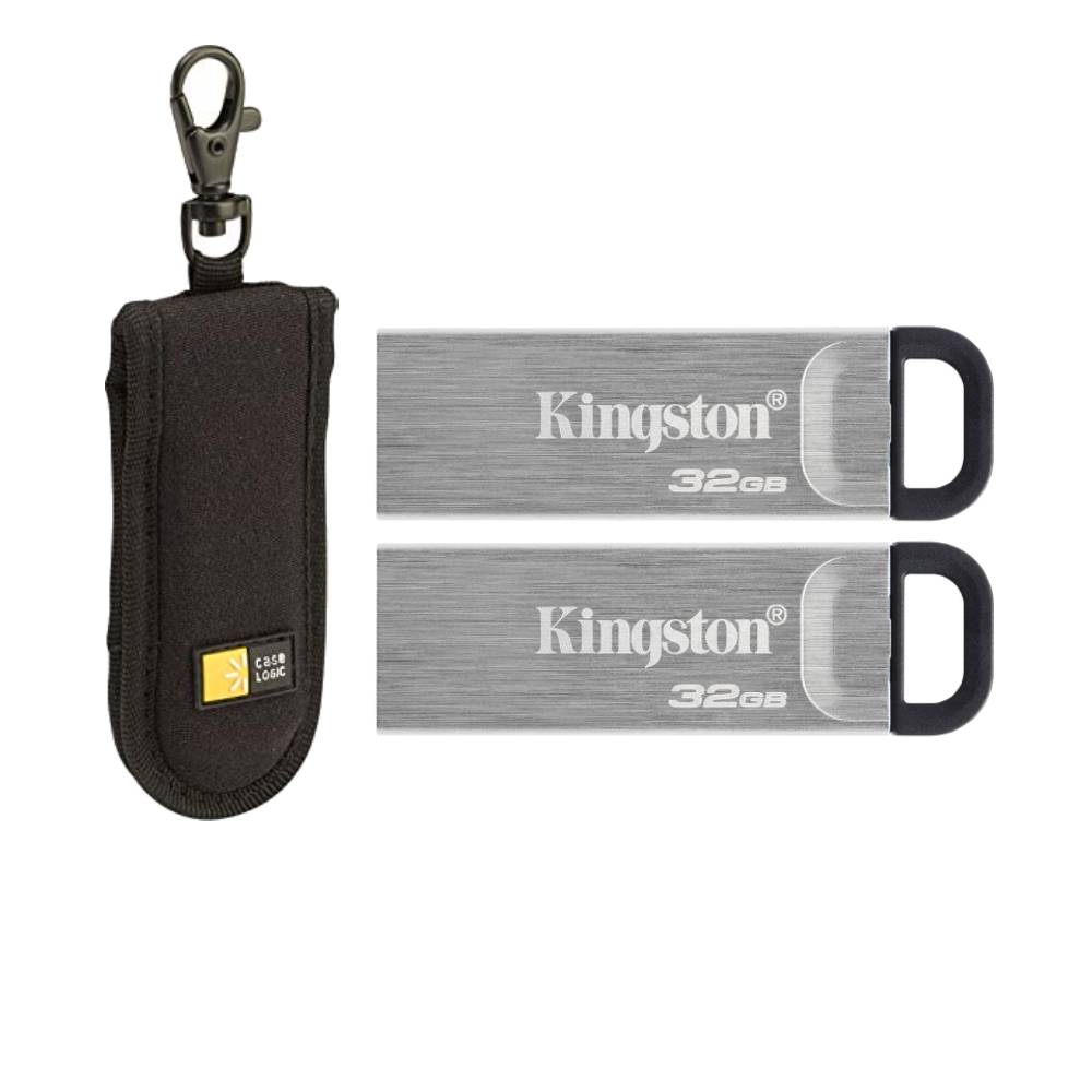 Photo4Less | Kingston USB 3.2 Gen 1 DataTraveler Kyson - DTKN/32GB + Case Logic JDS-2 Drive Shuttle 2-Capacity (Single)