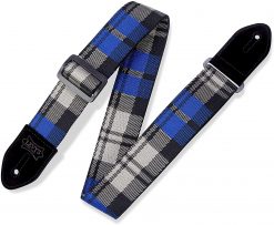 Levy's Leathers 2" Wide Polyester Guitar Straps Cobalt Plaid Poly Design; Blue, Cream, and Black