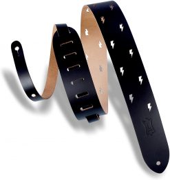 Levy's Leathers 2" Wide Black Chrome-Tan Lightning Bolt Punch Out Design Leather Guitar Strap