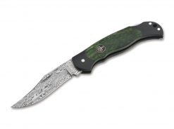 Boker Manufaktur Solingen Lightweight Damascus Scout - Green Curly Birch Scales And Powder Metallurgical Damascus Steel Blade