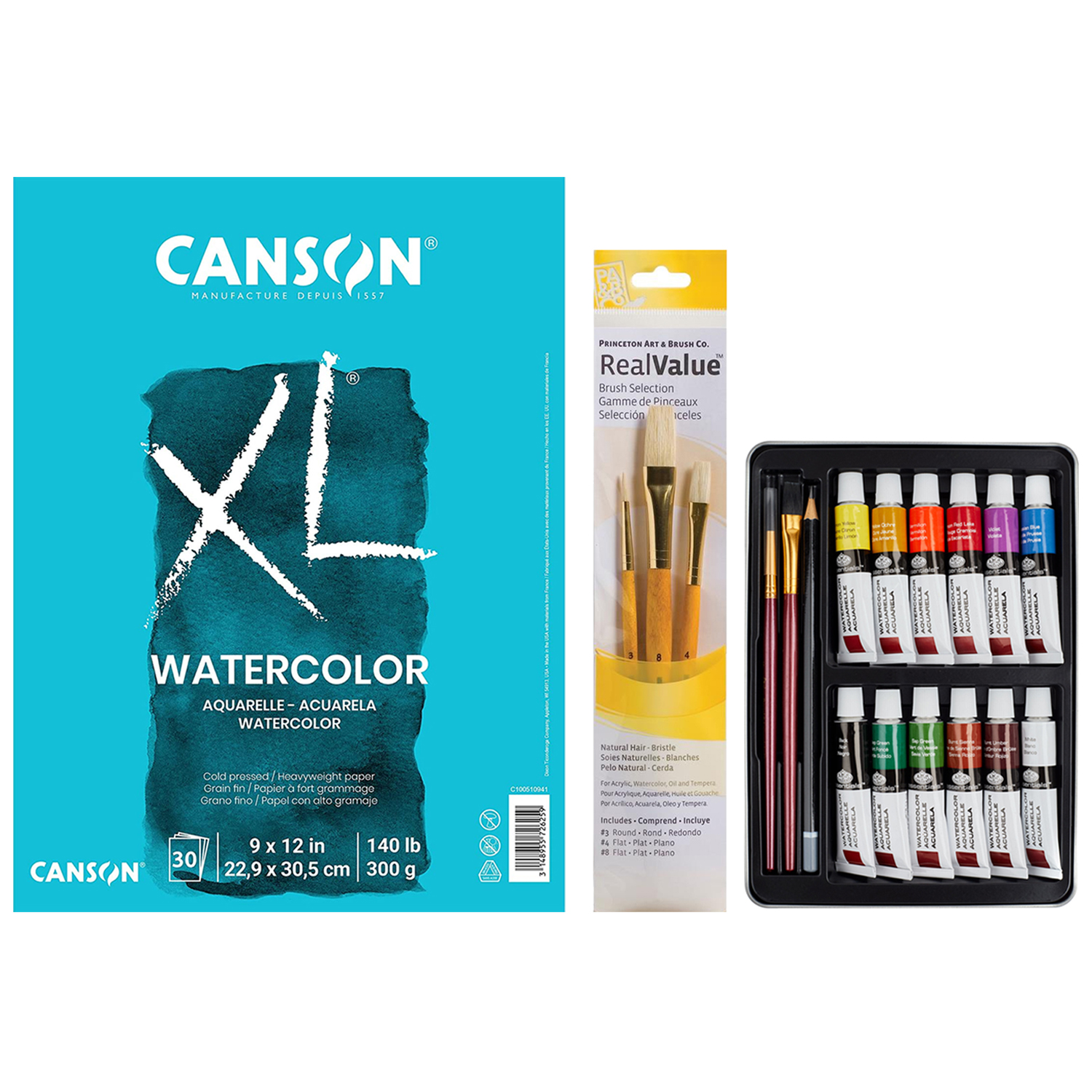 Canson XL Series Watercolor Textured Paper Pad for Paint, Pencil, Ink, Charcoal, Pastel, and Acrylic, Fold Over, 140 Pound, 12 x 18 inch, 30 Sheets
