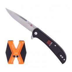 Al Mar Knives Ultralight Falcon 3.15" Blade FRN Handle Folding Knife, Black + ETE Super V Ceramic/Carbide Sharpener