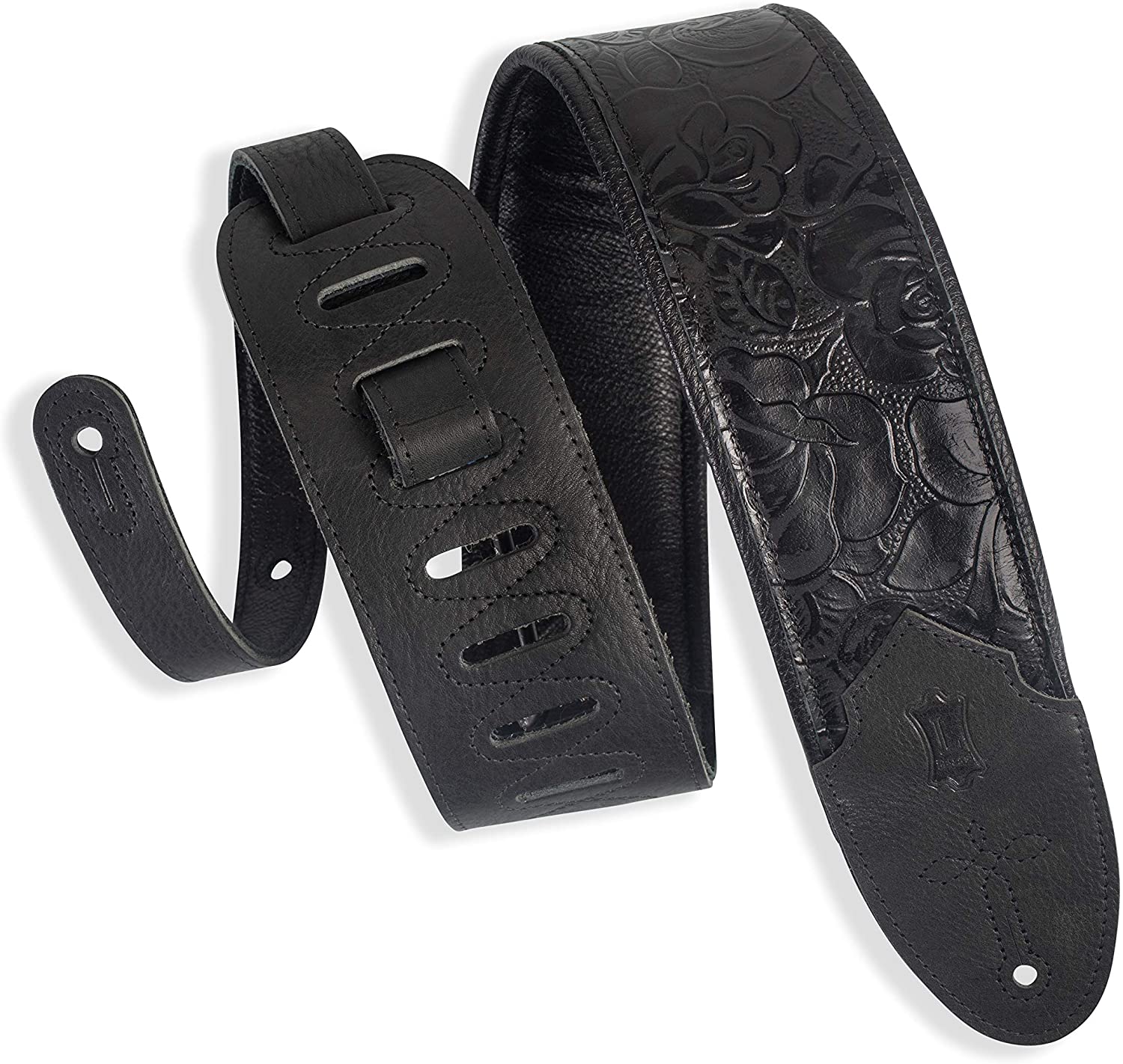 Photo4Less | Levy's Leathers 3 inch Wide Embossed Leather Guitar Strap  Black Rose