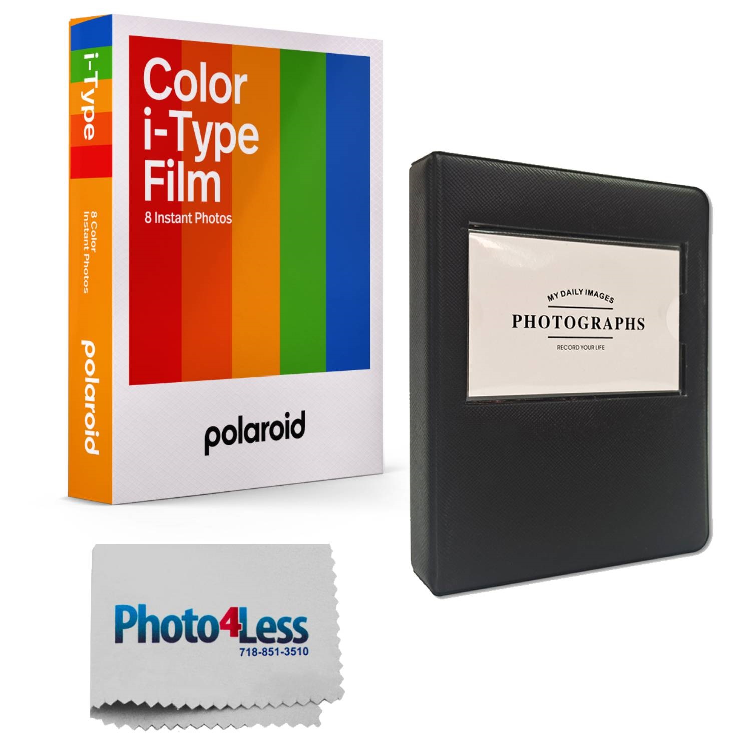 Polaroid Color i-Type Instant Film + 5 Photo Album for Wide Prints Holds  32 Prints- Black + Cleaning Cloth (5 Pack)