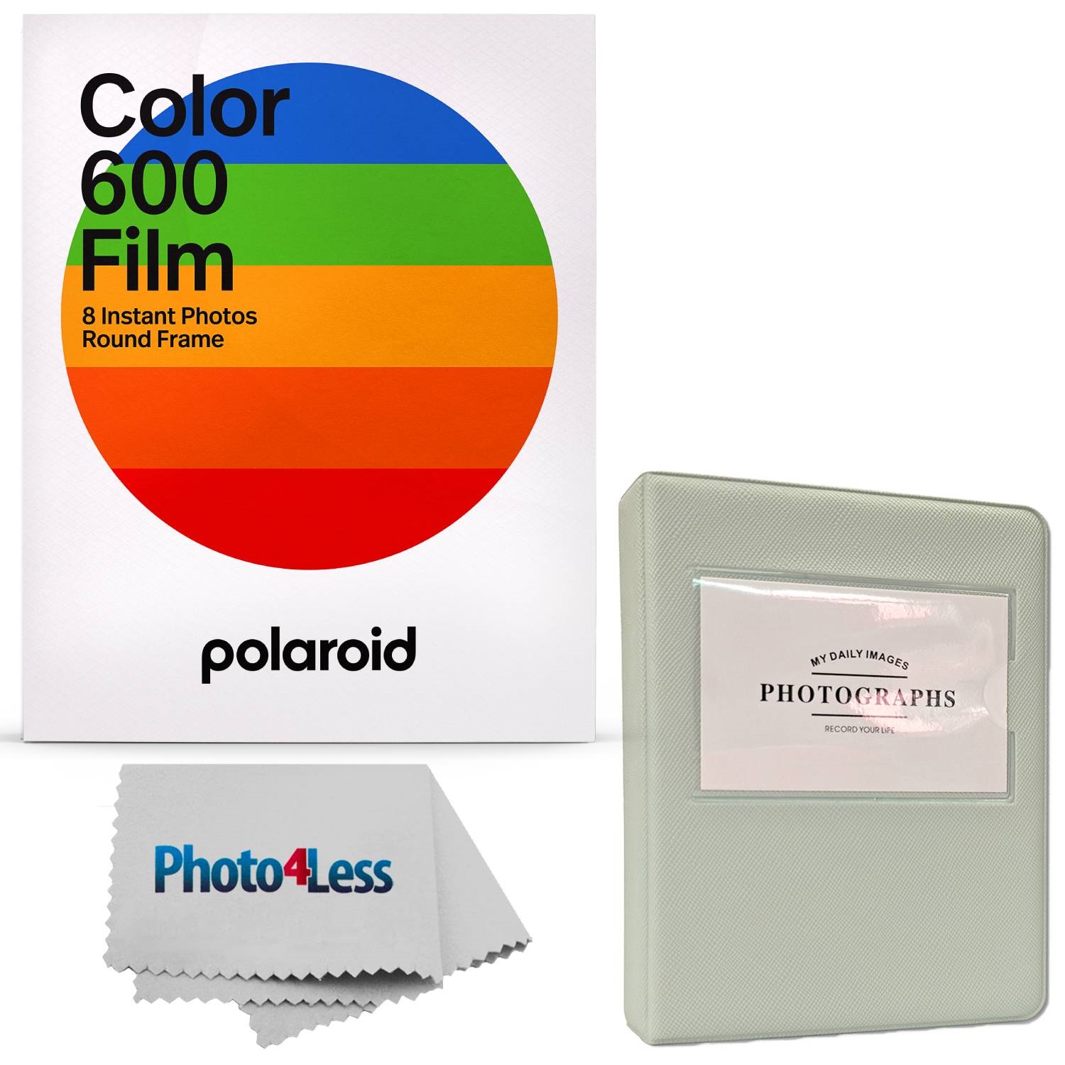 Photo4Less  Polaroid Color Film for 600 - Round Frame 8 Frames + Grey Album  Holds 32 Photos